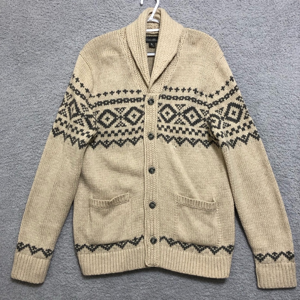 Eddie Bauer‎ Men Wool Blend Cardigan Size M Shawl Collar Pockets